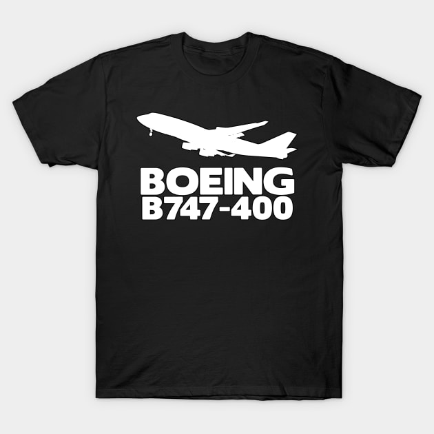 Boeing B747-400 Silhouette Print (White) T-Shirt by TheArtofFlying